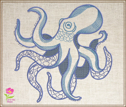 Octopus Machine Embroidery Design File, Marine Animal Embroidery Designs. Coastal Beach Animals, Embroidered Sea Life, 8 Sizes (0284)