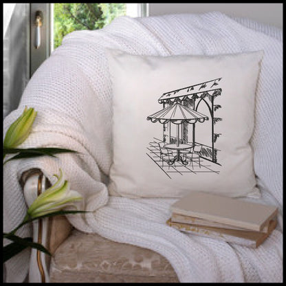 Street Café Scene Machine Embroidery Design – French Bistro Line Art City Restaurant Pattern, 6 Sizes (0549)