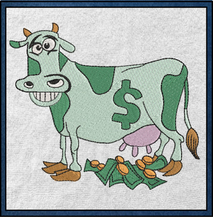 Cash Cow Idiom Machine Embroidery Design – Funny Money Quote, Finance Saying Pattern, 6 Sizes (0587)