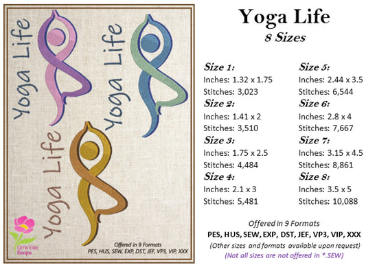 Yoga Life Machine Embroidery Design – Sports & Fitness Pose Embroidery Pattern, 8 Sizes (0624)