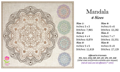 Mandala Lace Machine Embroidery Design | Pattern Swirls Embroidery | Mandala Line Art | Spiritual Design | 6 Sizes (0684)