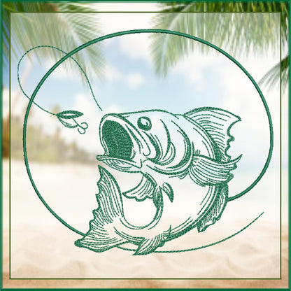 Bass Fishing Machine Embroidery Design | Wide Mouth Bass Sketch | Fishing Embroidery | 6 Sizes (0711)