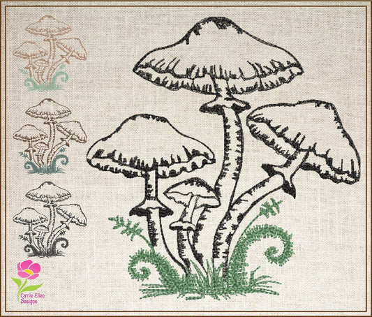 Mushroom Embroidery Design – Wild Mushroom Sketch – Garden Line Art Machine Embroidery File, 6 Sizes (0672)