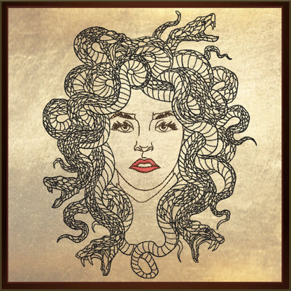 Medusa Snake Head Embroidery Design – Greek Mythology Line Art – Fantasy Serpent Lady Machine Embroidery File, 6 Sizes (0679)
