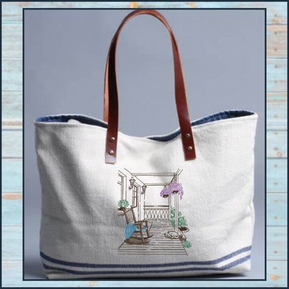 Front Porch Sketch Machine Embroidery Design | Rocking Chair Country Home Design | Garden Embroidery | 6 Sizes (0731)