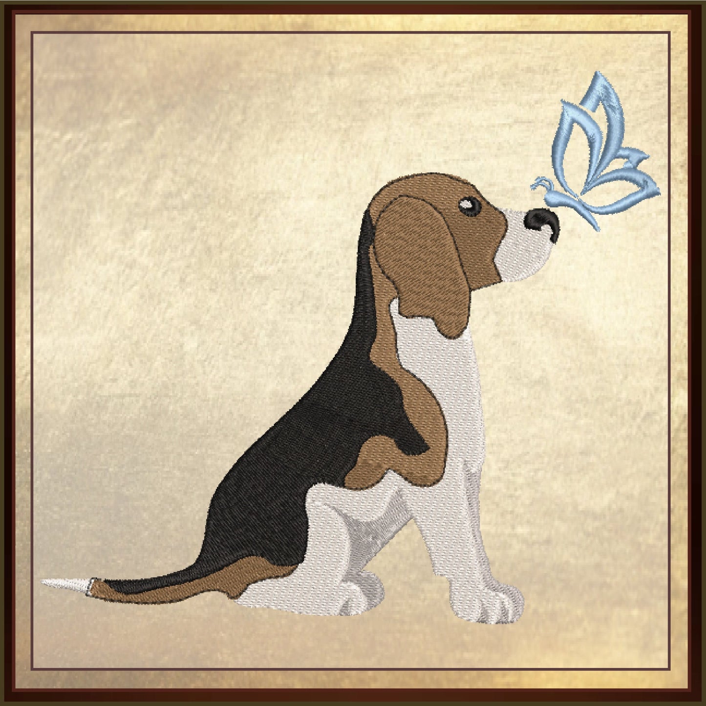 Beagle Profile Machine Embroidery Design | Pet Dog with Butterfly | Animal Embroidery Design | 6 Sizes (0742)