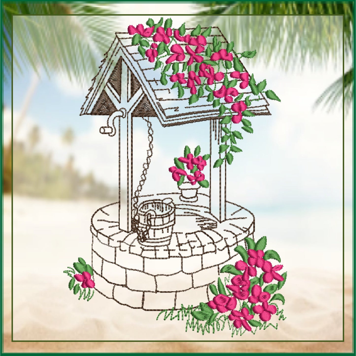 Wishing Well Machine Embroidery Design | Artistic Sketch Landscape | Home and Garden Line Art | 6 Sizes (0732)