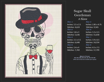Sugar Skull Couple Machine Embroidery Design Bundle | Day of the Dead Skeletons | Dia De Los Muertos Embroidery | 2 Designs, 8 Sizes (0844)