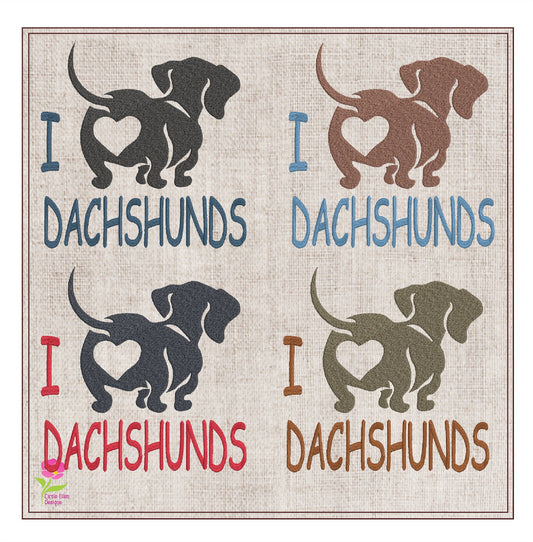 I Love Dachshunds Machine Embroidery Design – Dog Lover Gift, Sausage Dog Embroidery Pattern, 8 Sizes (0488)