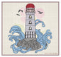 Lighthouse Machine Embroidery Design – Coastal Island & Artistic Waves Seaside Landscape, 8 Sizes (0815)