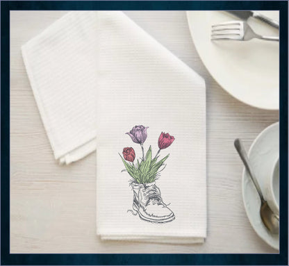 Combat Boot with Flowers Machine Embroidery Design | Floral Military Boot Sketch | Army Boot Embroidery Pattern | 8 Sizes (0926)