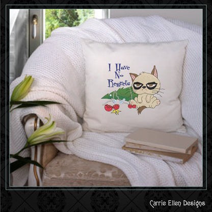 I Have No Regrets Grumpy Cat Machine Embroidery Design – Funny Christmas Tree Holiday Saying, 6 Sizes (1060)