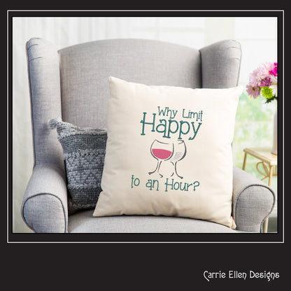 Happy Hour Embroidery Design | Why Limit Happy Machine Embroidery | Wine Glass Design | Funny Wine Saying | 8 Sizes (1120)