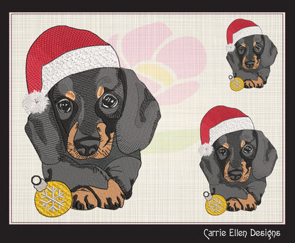 Christmas Dachshund Dog Embroidery Design – Dachshund in Santa Hat, 6 Sizes (1089)