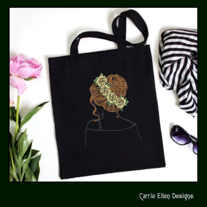 Lady with Roses Machine Embroidery Design – Elegant Woman Sketch Art, 6 Sizes (1243)