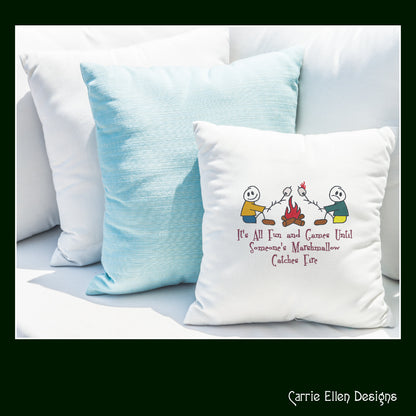 Fun Camping Machine Embroidery Design | It's All Fun and Games Saying | Campfire & Marshmallows | Humorous Embroidery Quotes | 6 Sizes (1253)