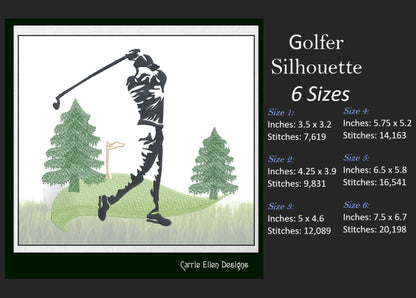 Golfer Silhouette Machine Embroidery Design | Golf Swinging Pose | Sport Lover Embroidery | 6 Sizes (1700)