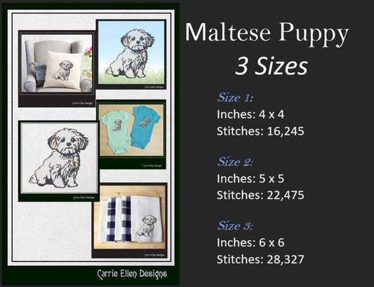 Maltese Puppy Machine Embroidery Design | Adorable Small Dog Pattern | Cute Pet Dog Design for Dog Lovers | 3 Sizes (1812)