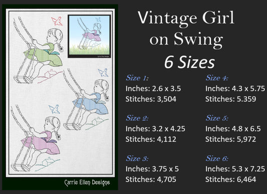 Vintage Girl on Swing Machine Embroidery Design | Artistic Line Art Embroidery | Nostalgic Childhood Pattern | 6 Sizes (1835)