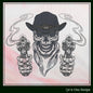 Cowboy Machine Embroidery Design, Wild West Smoking Gun Gunslinger Skeleton Embroidery Sketch Design, 6 Sizes (1914)