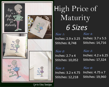 Funny Machine Embroidery Design | "Age is a High Price for Maturity" Humorous Quote | Sarcastic Saying Embroidery for Adults | 6 Sizes (1906)