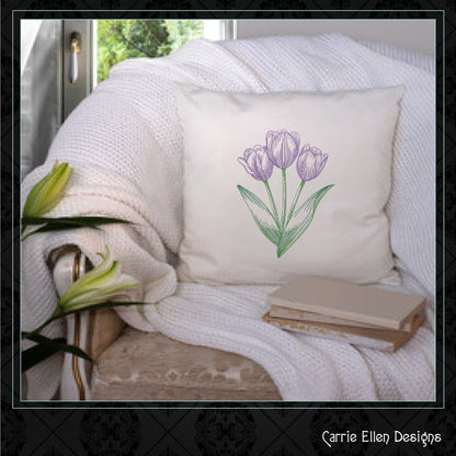 Tulips Embroidery Design | Sketched Floral Tulip Machine Embroidery Pattern | Delicate Flower Bunch in 6 Sizes (1943)