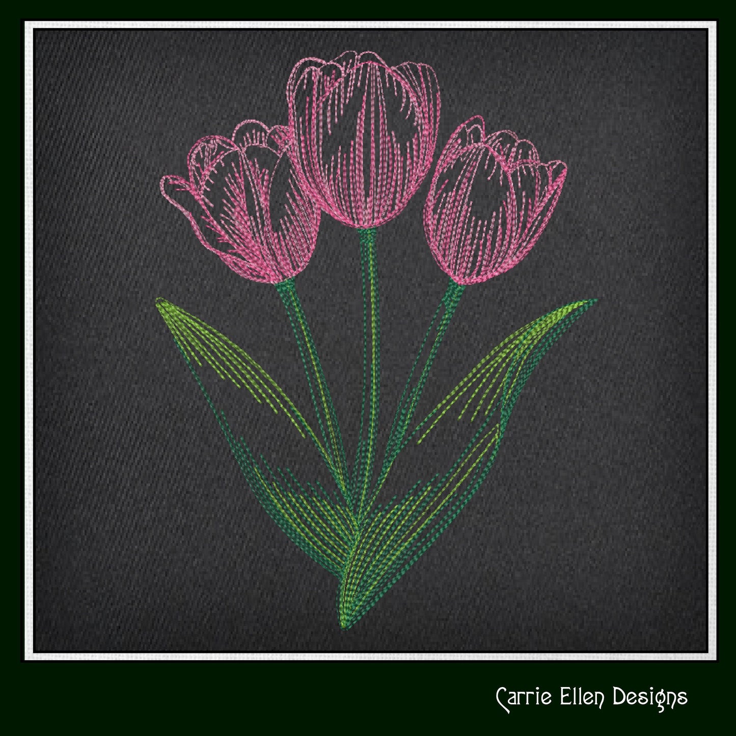 Tulips Embroidery Design | Sketched Floral Tulip Machine Embroidery Pattern | Delicate Flower Bunch in 6 Sizes (1943)