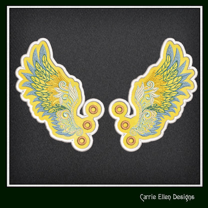 Feathered Angel Wing ITh Shoe Wings – Butterfly & Bat Wings for Shoes and Boots –In The Hoop Machine Embroidery Design, (1268)