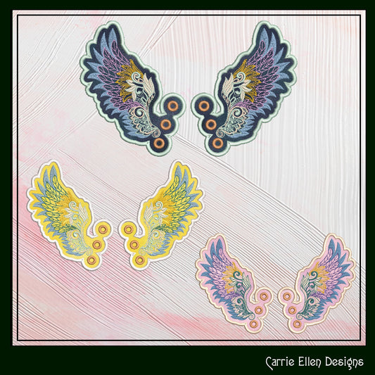 Feathered Angel Wing ITh Shoe Wings – Butterfly & Bat Wings for Shoes and Boots –In The Hoop Machine Embroidery Design, (1268)