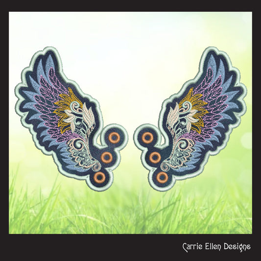 Feathered Angel Wing ITh Shoe Wings – Butterfly & Bat Wings for Shoes and Boots –In The Hoop Machine Embroidery Design, (1268)