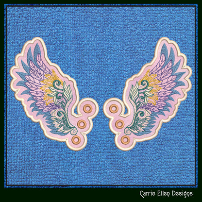 Feathered Angel Wing ITh Shoe Wings – Butterfly & Bat Wings for Shoes and Boots –In The Hoop Machine Embroidery Design, (1268)