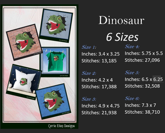 Dinosaur Head Machine Embroidery Design Saying – T-Rex Embroidery Pattern – 6 Sizes (2010)