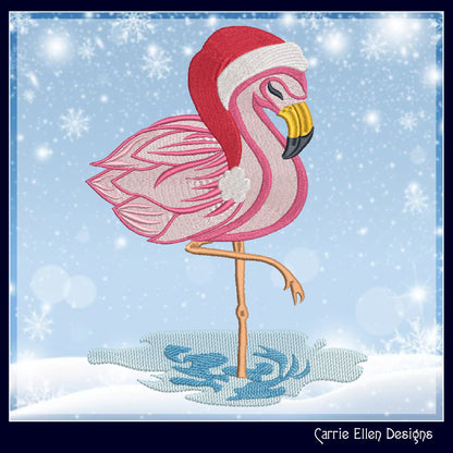 Christmas Flamingo Machine Embroidery Design – Festive Bird with Santa Hat, Holiday Embroidery Pattern, 6 Sizes (2123)