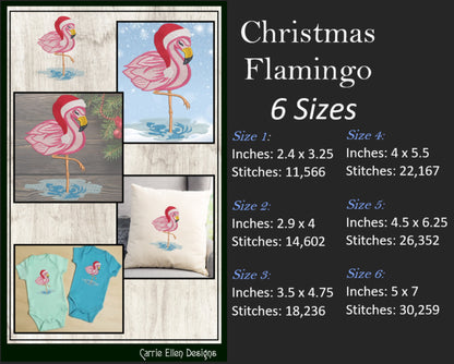 Christmas Flamingo Machine Embroidery Design – Festive Bird with Santa Hat, Holiday Embroidery Pattern, 6 Sizes (2123)