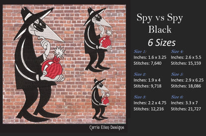 Spy vs. Spy Machine Embroidery Design Bundle, Good and Evil Bomb and Dynamite Cartoon, 2 individual designs, 6 Sizes Each (2232)