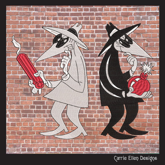 Spy vs. Spy Machine Embroidery Design Bundle, Good and Evil Bomb and Dynamite Cartoon, 2 individual designs, 6 Sizes Each (2232)
