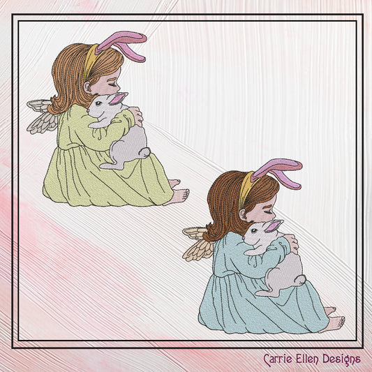 Bunny Girl Machine Embroidery Design, Light Density Sketch Girl Hugging a Rabbit Embroidery Design, 6 Sizes (2313)