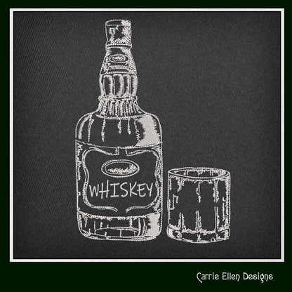 Whiskey Bottle Sketch Machine Embroidery Design, Alcohol Beverage and High Ball Glass Design, Line Art Embroidery, 6 Sizes (2291)