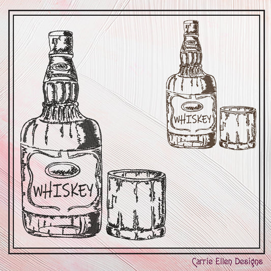 Whiskey Bottle Sketch Machine Embroidery Design, Alcohol Beverage and High Ball Glass Design, Line Art Embroidery, 6 Sizes (2291)