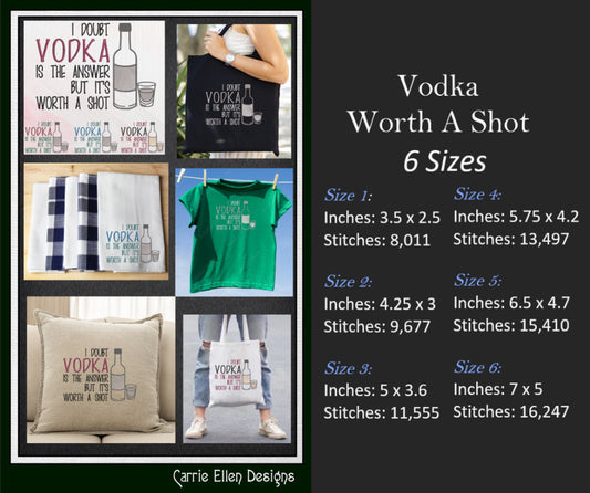 Vodka Is The Answer Machine Embroidery Saying, Sarcastic Funny Alcohol Embroidery Design Quote, 6 Sizes (2351)
