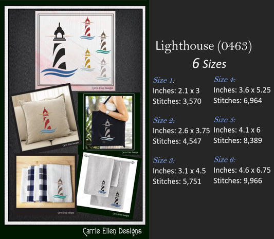 Lighthouse Machine Embroidery Design – Coastal Island Seaside Landscape Pattern, 6 Sizes (0463)