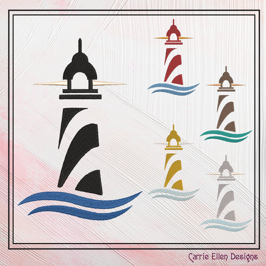 Lighthouse Machine Embroidery Design – Coastal Island Seaside Landscape Pattern, 6 Sizes (0463)