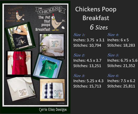 Chickens The Pet That Poops Breakfast, Machine Embroidery Design, Sarcastic Chicken Saying, Funny Silly Bird, 6 Sizes (2400)