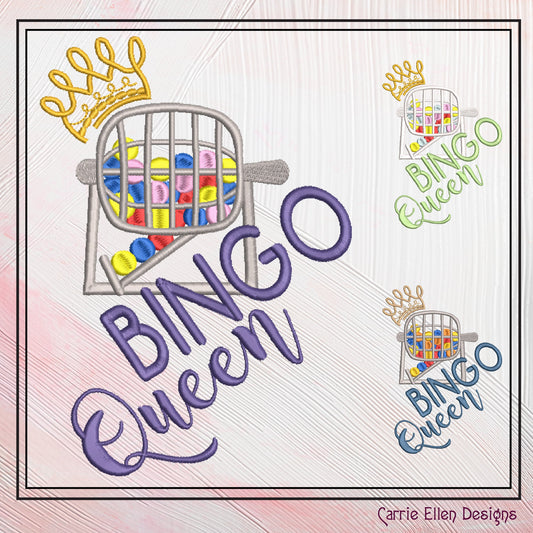 Bingo Queen Embroidery Design, Machine Embroidery Design, Bingo Game, Bingo Cage with Crown, 6 Sizes (2393)