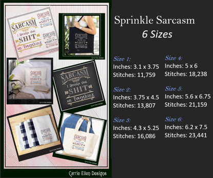 I Sprinkle Sarcasm on Everything Machine Embroidery Design, Funny Sarcastic Sayings Design, 6 Sizes (2324)