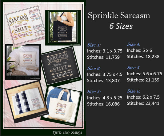 I Sprinkle Sarcasm on Everything Machine Embroidery Design, Funny Sarcastic Sayings Design, 6 Sizes (2324)