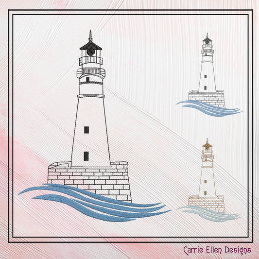 Lighthouse Machine Embroidery Design – Coastal Island Seaside Landscape Pattern, 6 Sizes (0473)
