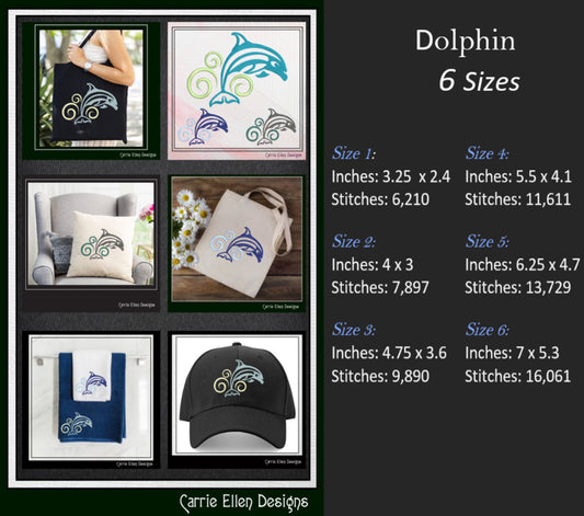 Dolphin Machine Embroidery Design – Jumping Bottlenose Dolphin Ocean Pattern, 6 Sizes (2437)