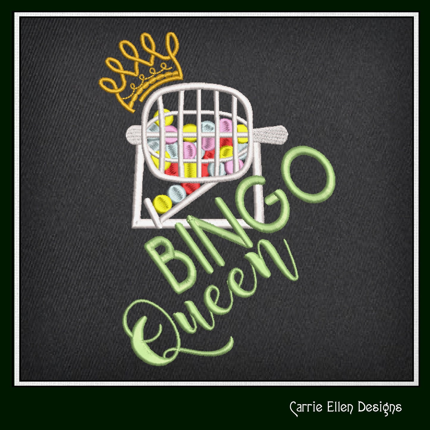 Bingo Queen Embroidery Design, Machine Embroidery Design, Bingo Game, Bingo Cage with Crown, 6 Sizes (2393)
