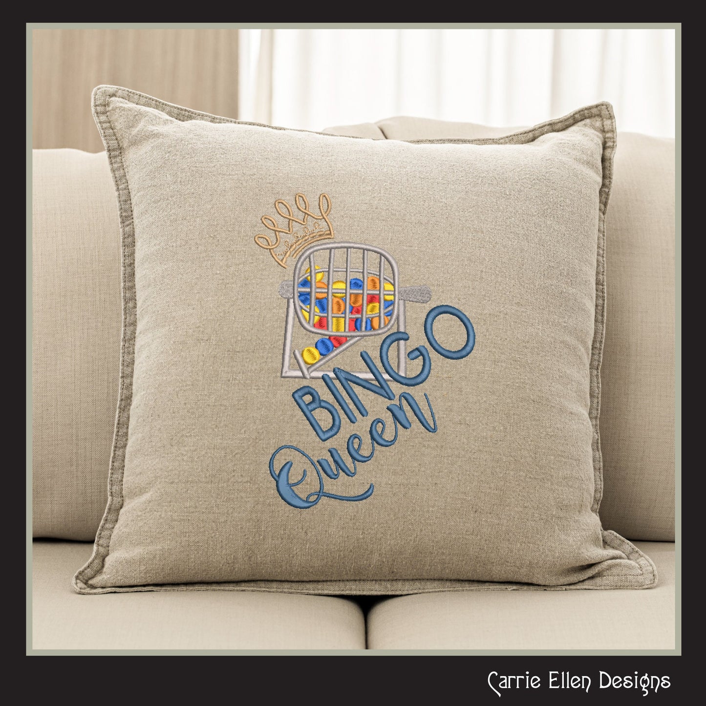 Bingo Queen Embroidery Design, Machine Embroidery Design, Bingo Game, Bingo Cage with Crown, 6 Sizes (2393)